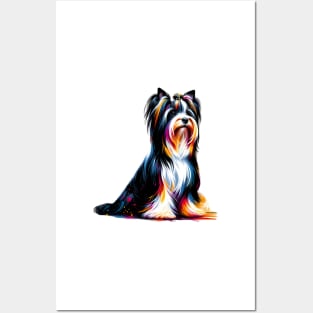 Elegant Biewer Terrier in Colorful Splash Art Style Posters and Art